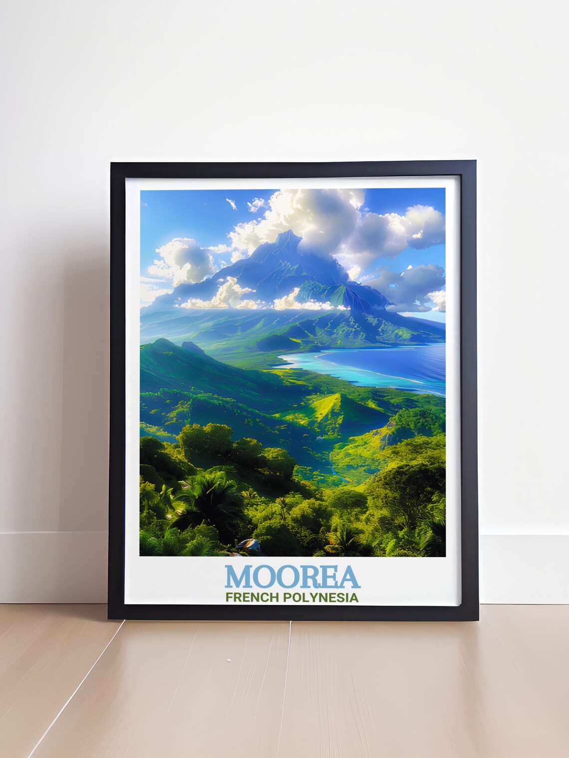 Moorea Mount Rotui Volcanic Peak Lush Green Jungle Coast Travel Poster - Image 4