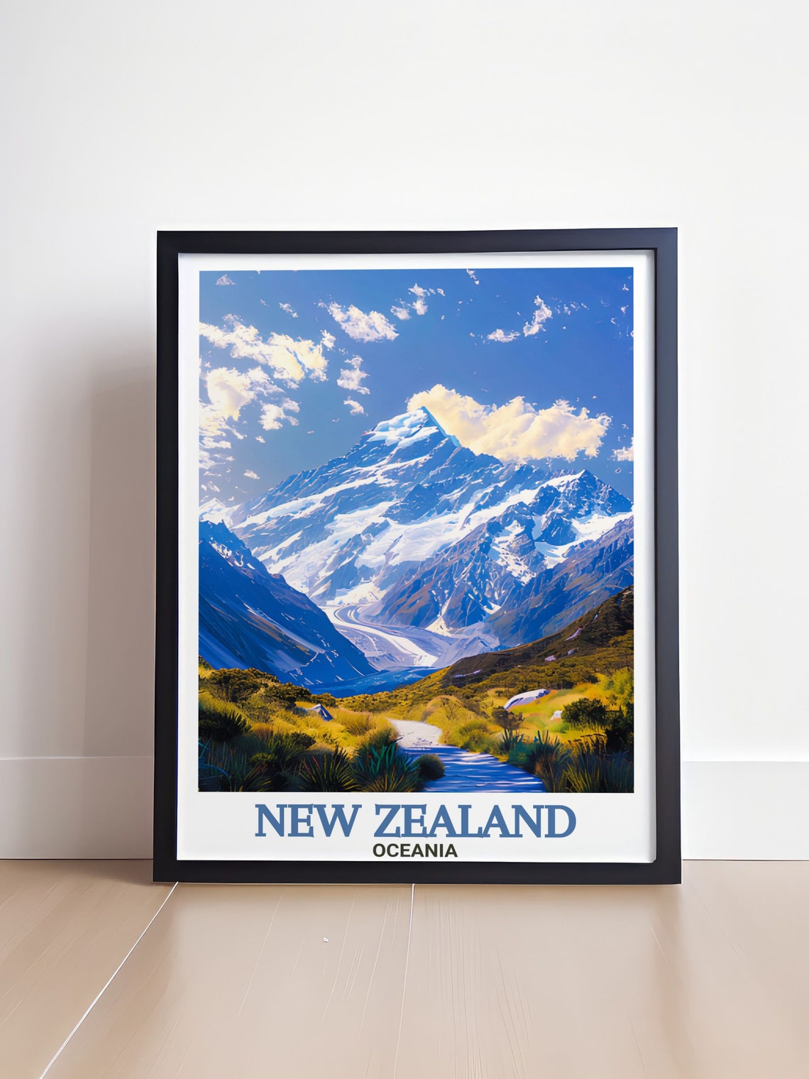 New Zealand Travel Poster Mount Cook Travel Poster New Zealand Artwork Mount Cook Decor New Zealand Travel Print - Image 4