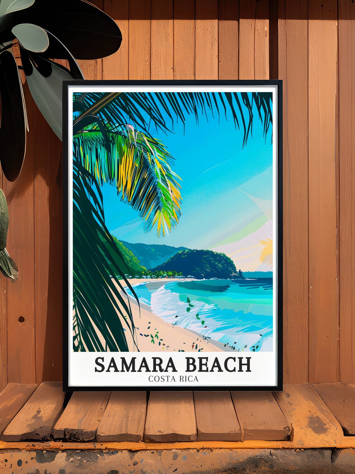 Samara Beach Costa Rica Palm Framed Crescent Bay Golden Poster - Image 2