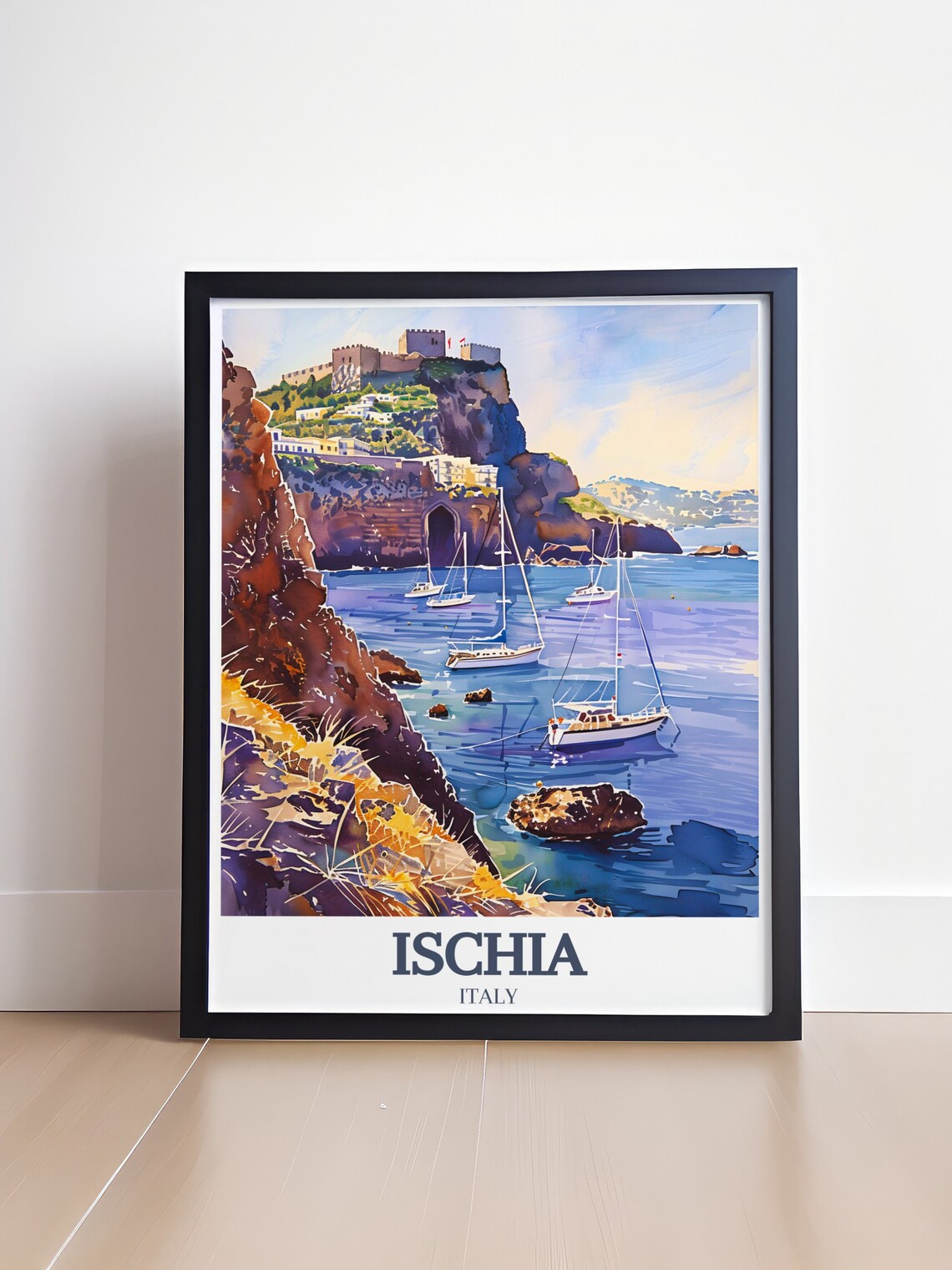 Ischia Italy Aragonese Castle And Sailboats In The Bay Poster - Image 4