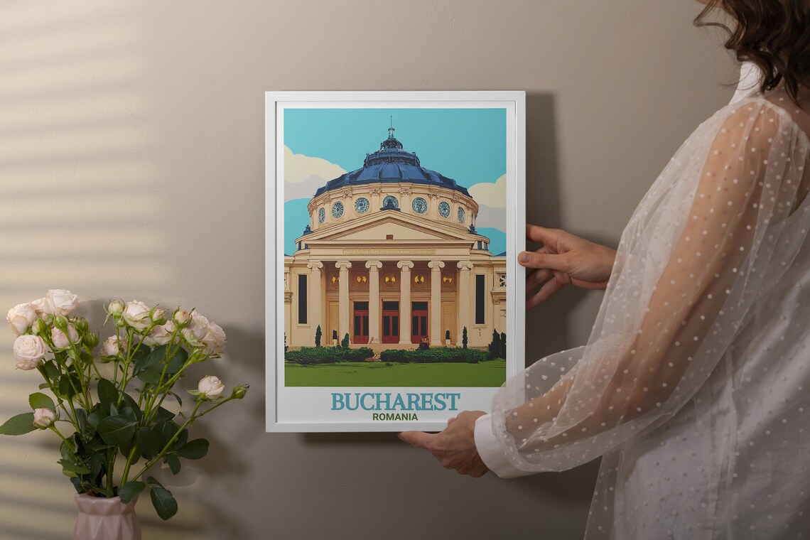 Bucharest Romania Athenaeum Concert Hall Blue Dome Travel Poster - Image 2