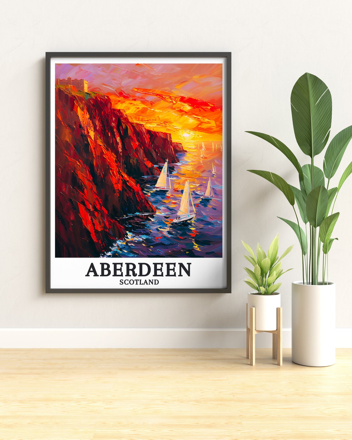 Dunnottar Castle Aberdeen Sunset Sailboats Scotland Travel Poster - Image 3