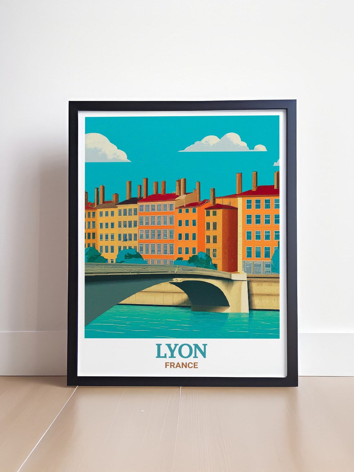 Lyon Vieux Lyon Riverside Bridge Old Town France City Travel Poster - Image 4