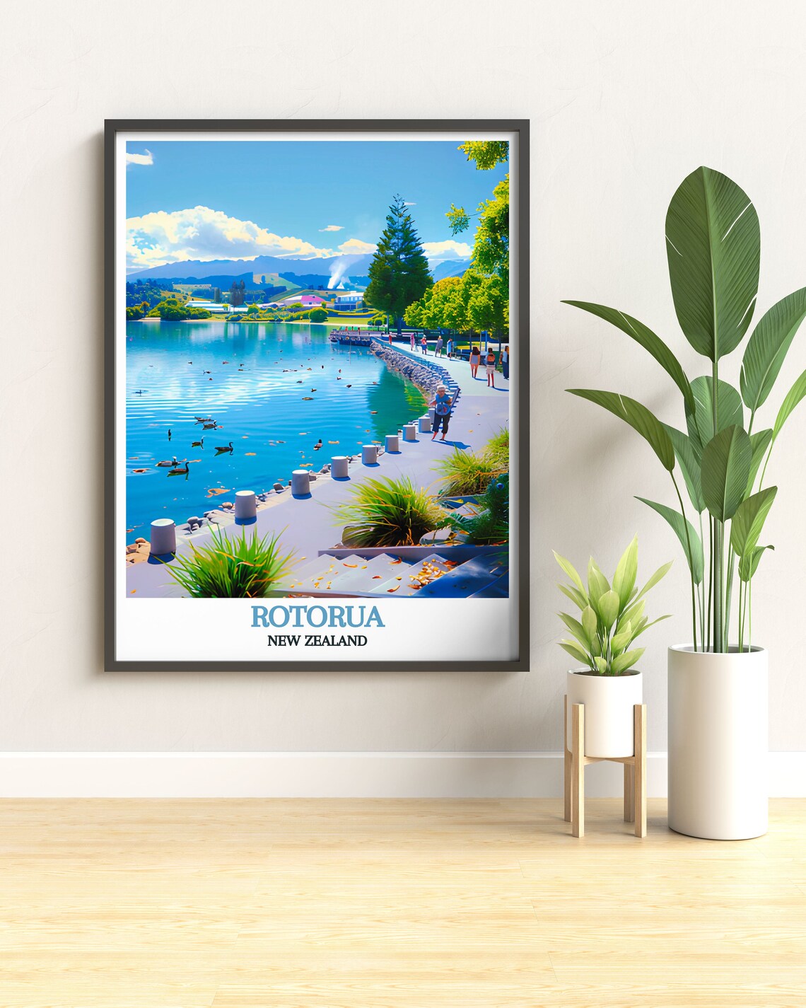 Lake Rotorua Lakeside Promenade Ducks New Zealand Travel Poster - Image 2