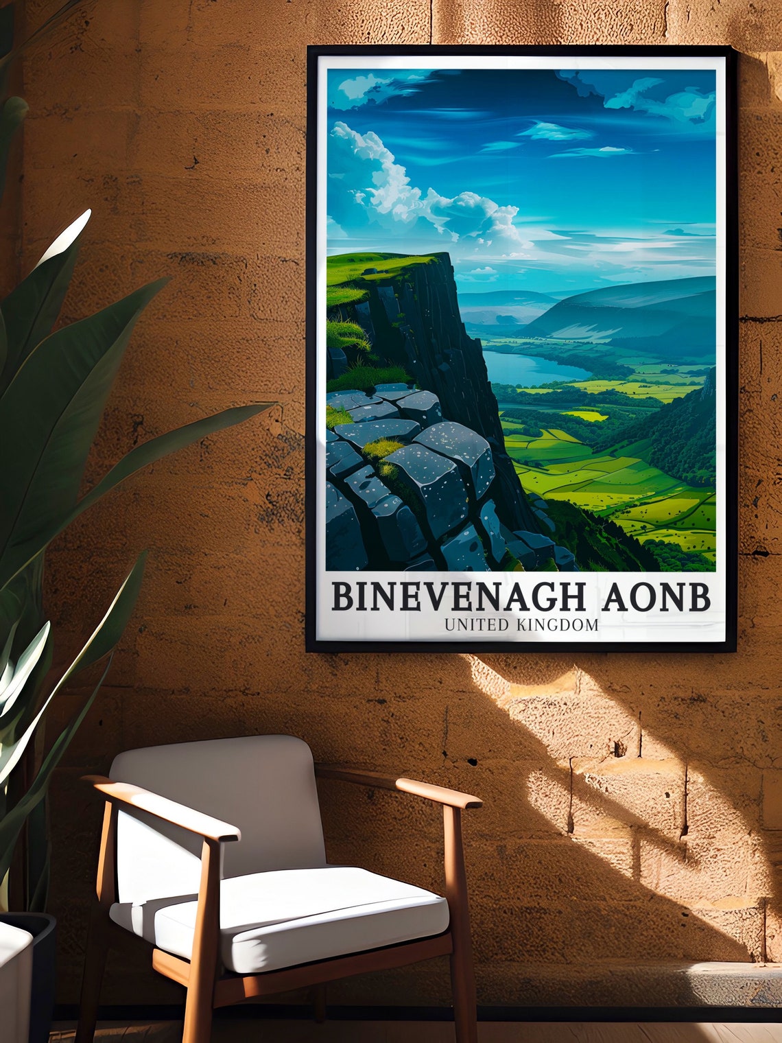 Binevenagh AONB Basalt Column Cliff Green Valley Vista Poster - Image 3