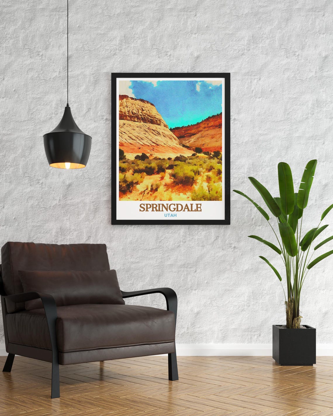 Springdale Utah Red Rock Cliffs and Desert Canyon Vista Poster - Image 2