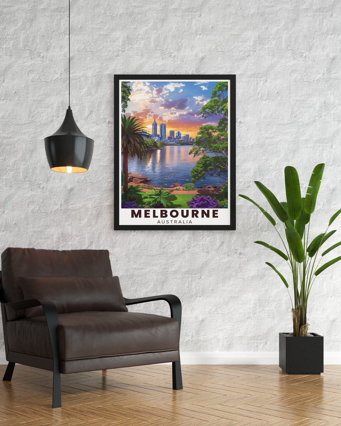 Melbourne Australia Royal Botanic Gardens Lake Sunset Travel Poster - Image 3