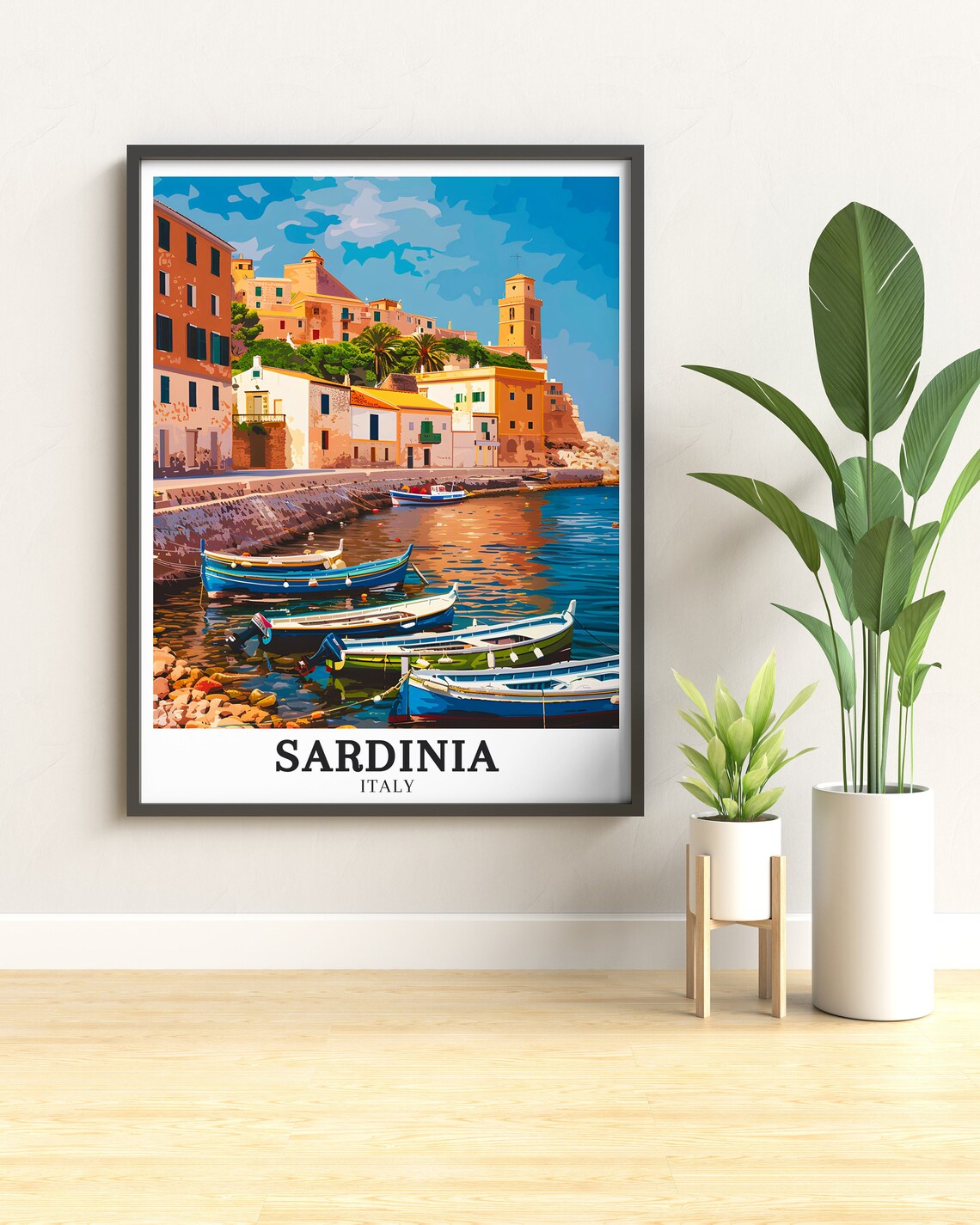 Sardinia Italy Colourful Fishing Boats by Waterfront Houses Poster - Image 3