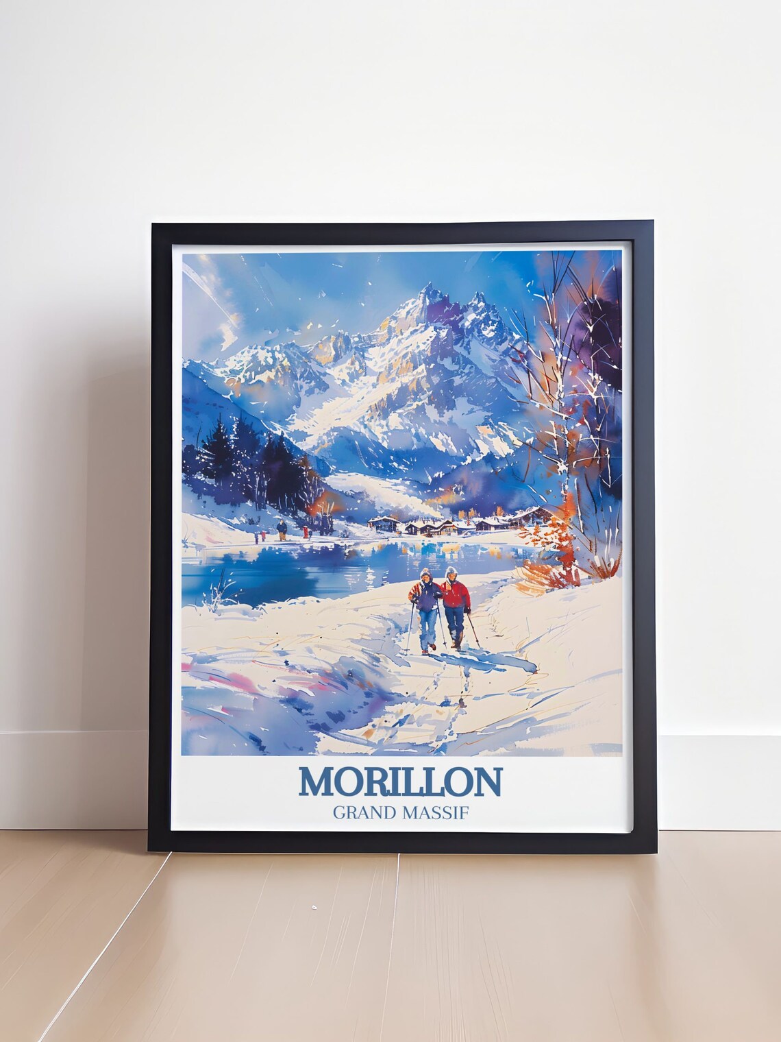 Two Skiers by Frozen Alpine Lake in Morillon Grand Massif Poster - Image 4