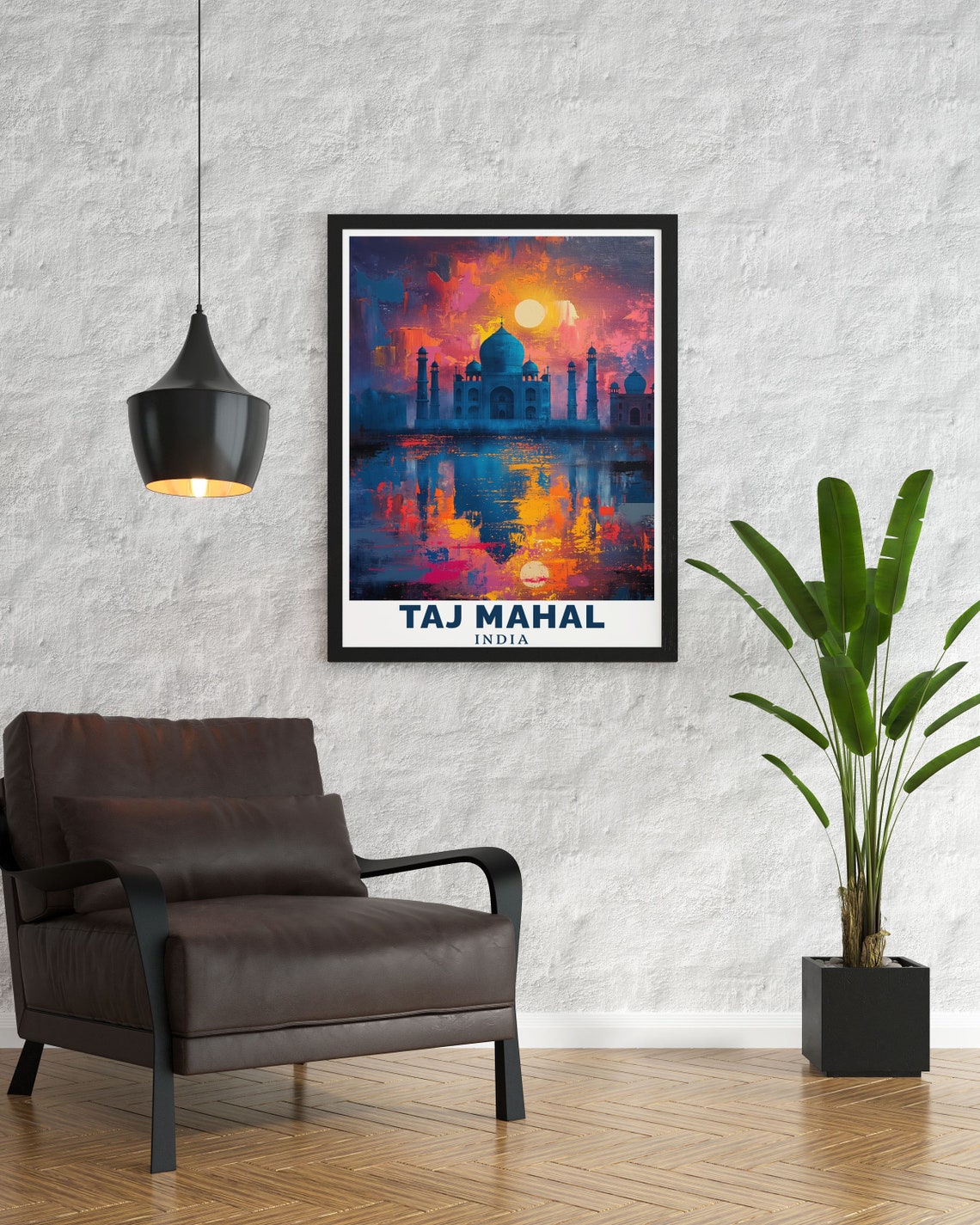 Taj Mahal India Sunset Silhouette Over Reflecting Water Poster - Image 3