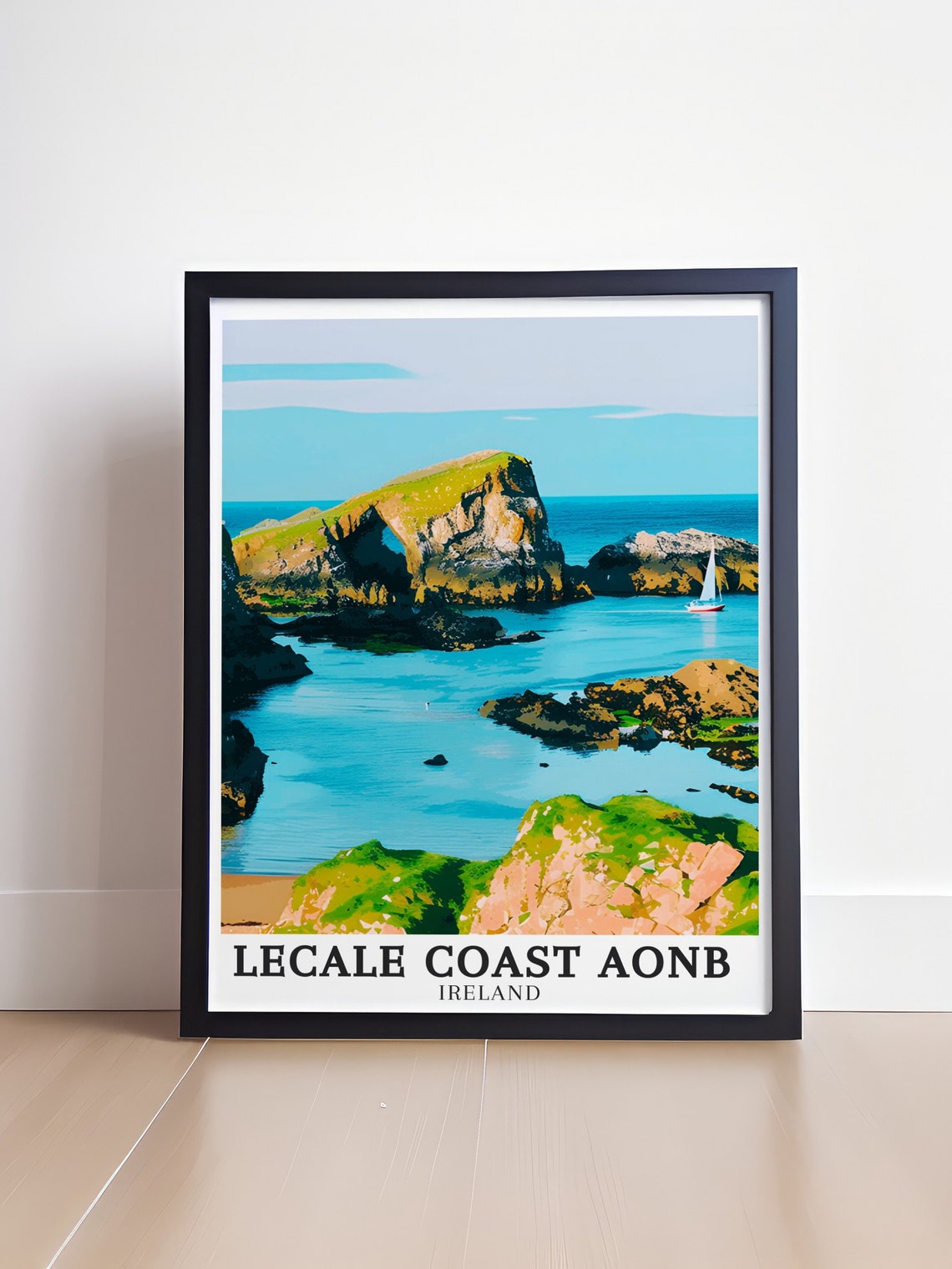 Lecale Coast AONB Ireland Sea Arch Sailboat Rugged Cove Poster - Image 4