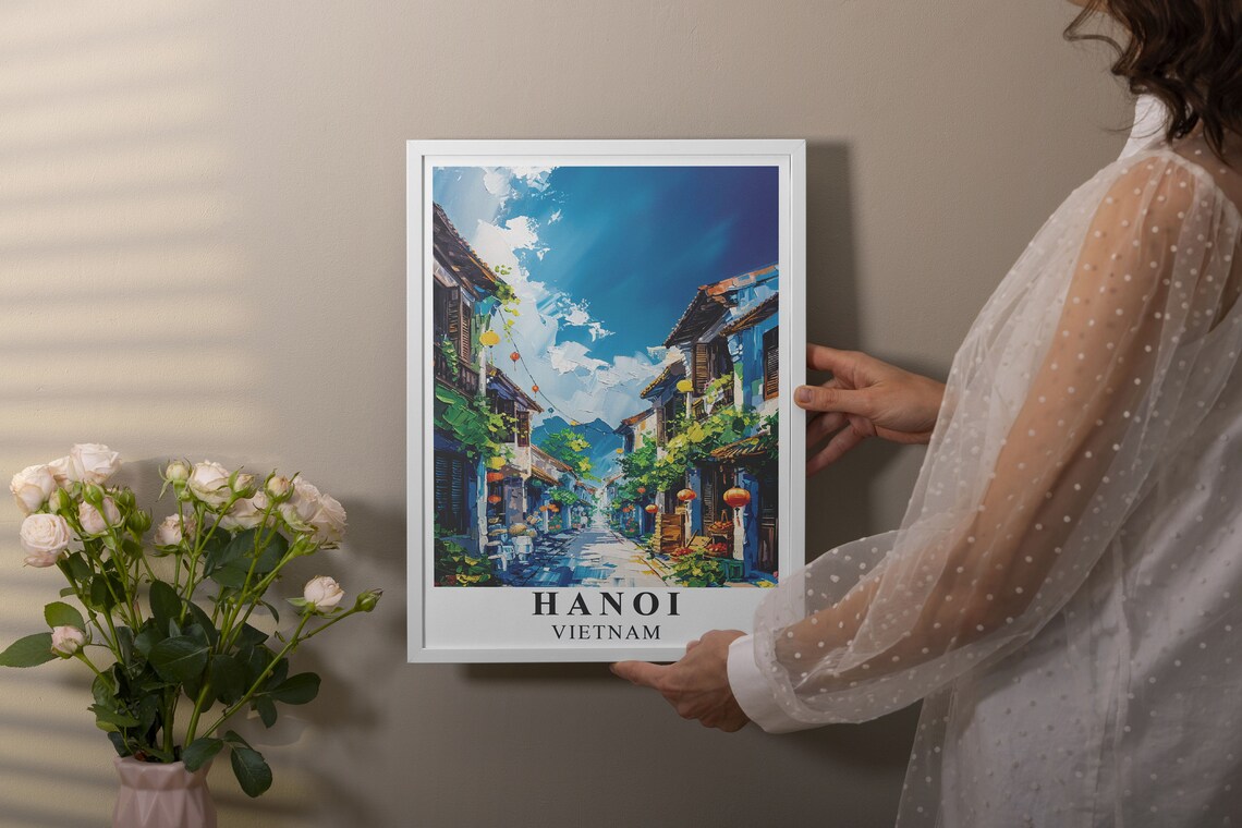 Hanoi Old Quarter Lantern Lined Street Vietnam Painting Travel Poster - Image 3