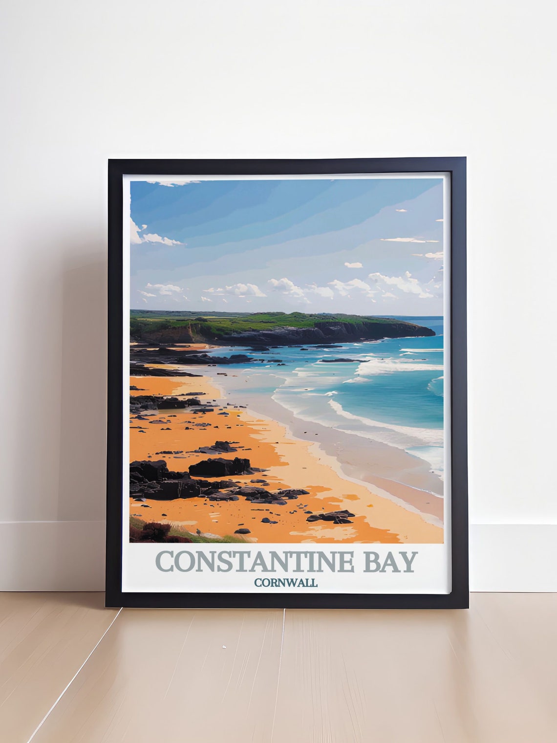 Constantine Bay Cornwall Rocky Coast Waves Seascape Poster Art - Image 4
