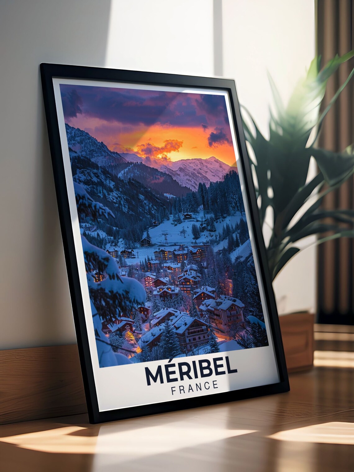 Meribel France Alpine Ski Village Sunset Snowy Mountain Poster - Image 3