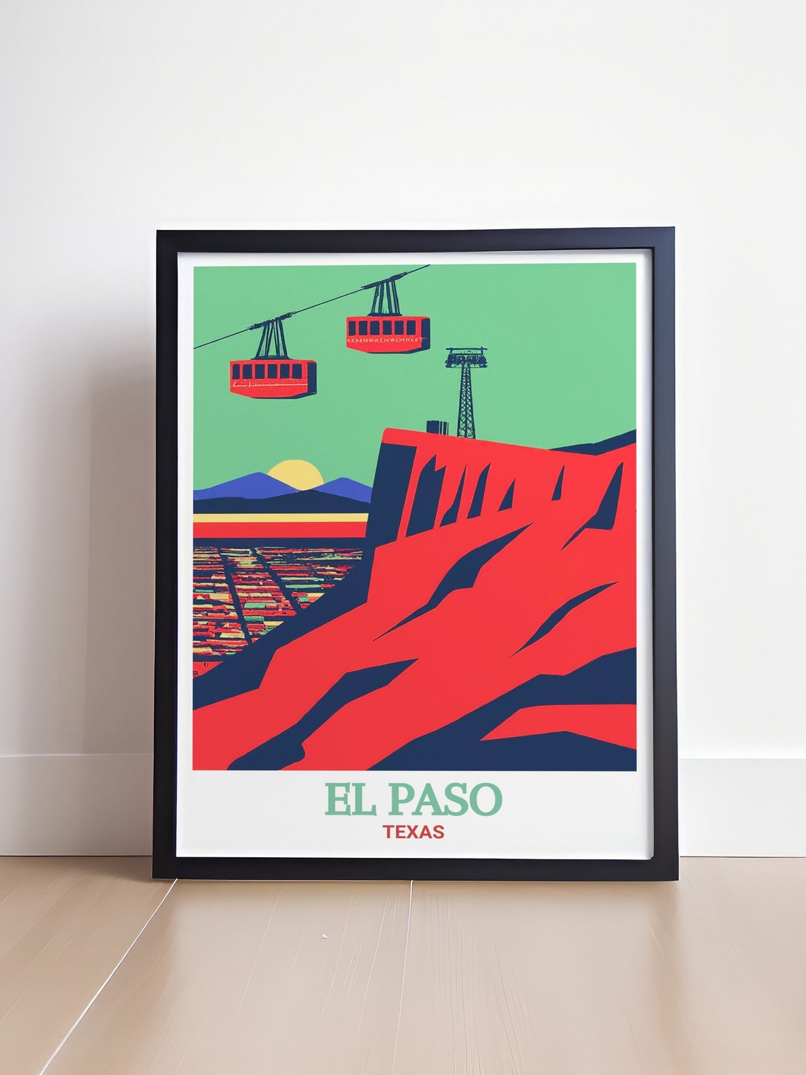 El Paso Texas Wyler Aerial Tramway Sunset Retro Travel Poster - Image 4