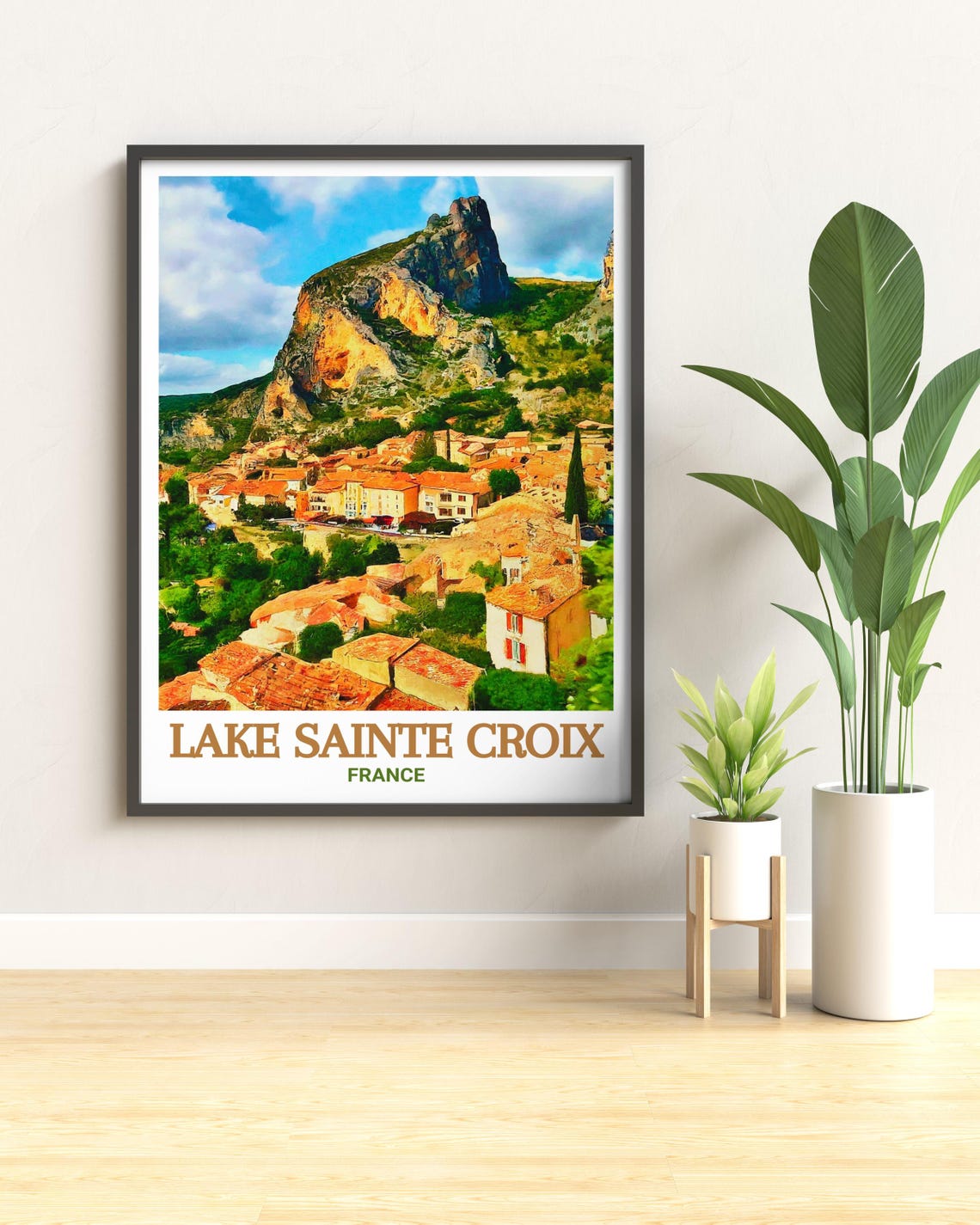 Lake Sainte Croix France Village Under Rocky Cliffs Travel Poster - Image 3