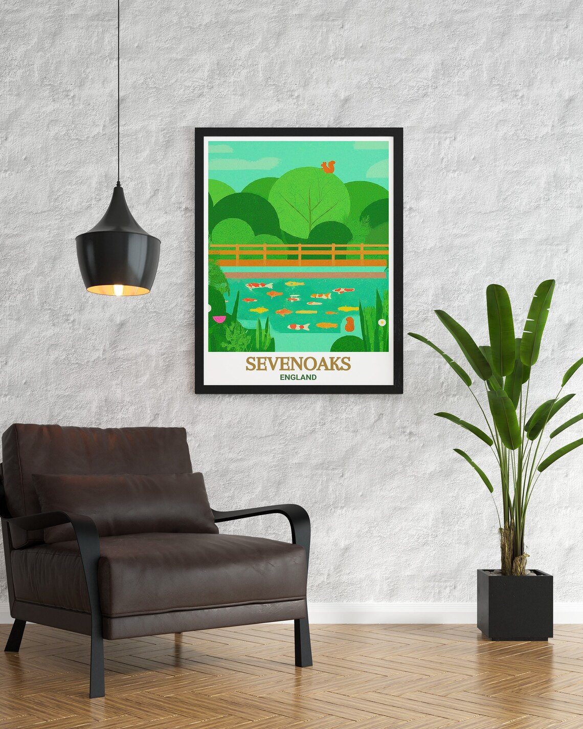 Sevenoaks England Koi Fish Pond Wooden Bridge Garden View Poster - Image 3