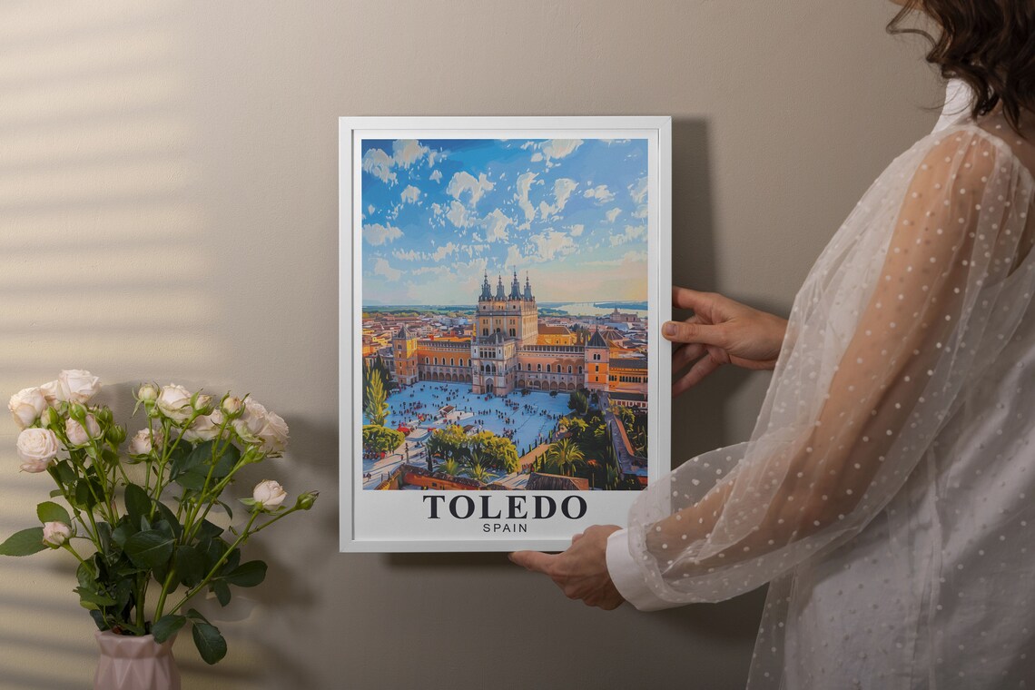 Toledo Spain Alcazar Palace Aerial View over the City Poster - Image 3