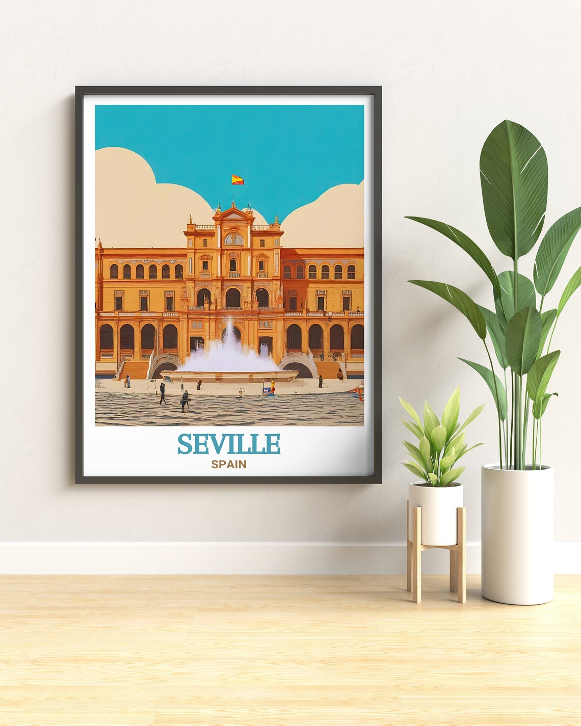 Seville Spain Plaza de Espana Palace and Fountain Travel Poster - Image 2