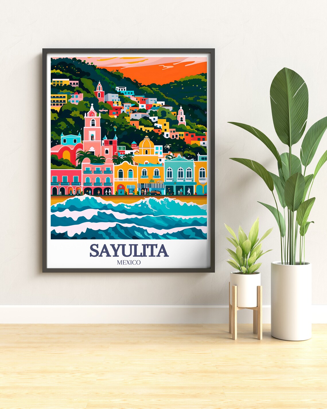 Sayulita Mexico Colorful Hillside Town Surf Waves Travel Poster - Image 3