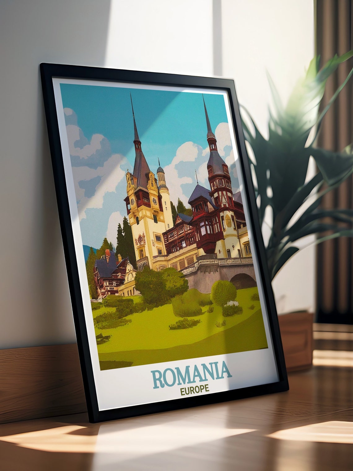 Romania Europe Peles Castle Fairytale Spires Garden Travel Poster - Image 3