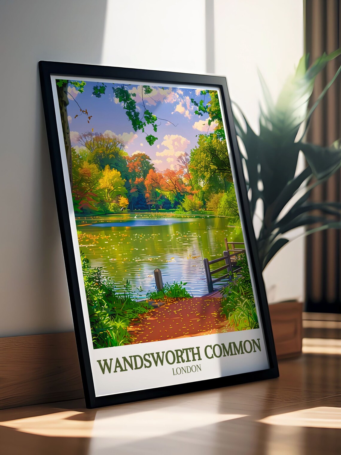 Wandsworth Common London Autumn Pond Fall Leaves Travel Poster - Image 2