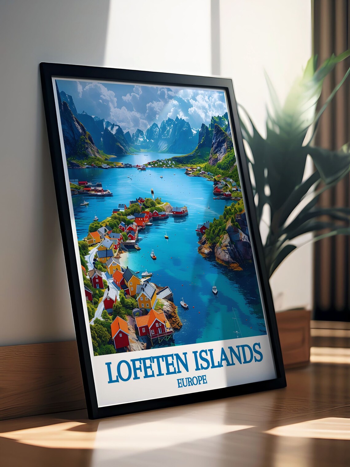 Lofoten Islands Fishing Village Red Cabins Fjord Travel Poster - Image 2