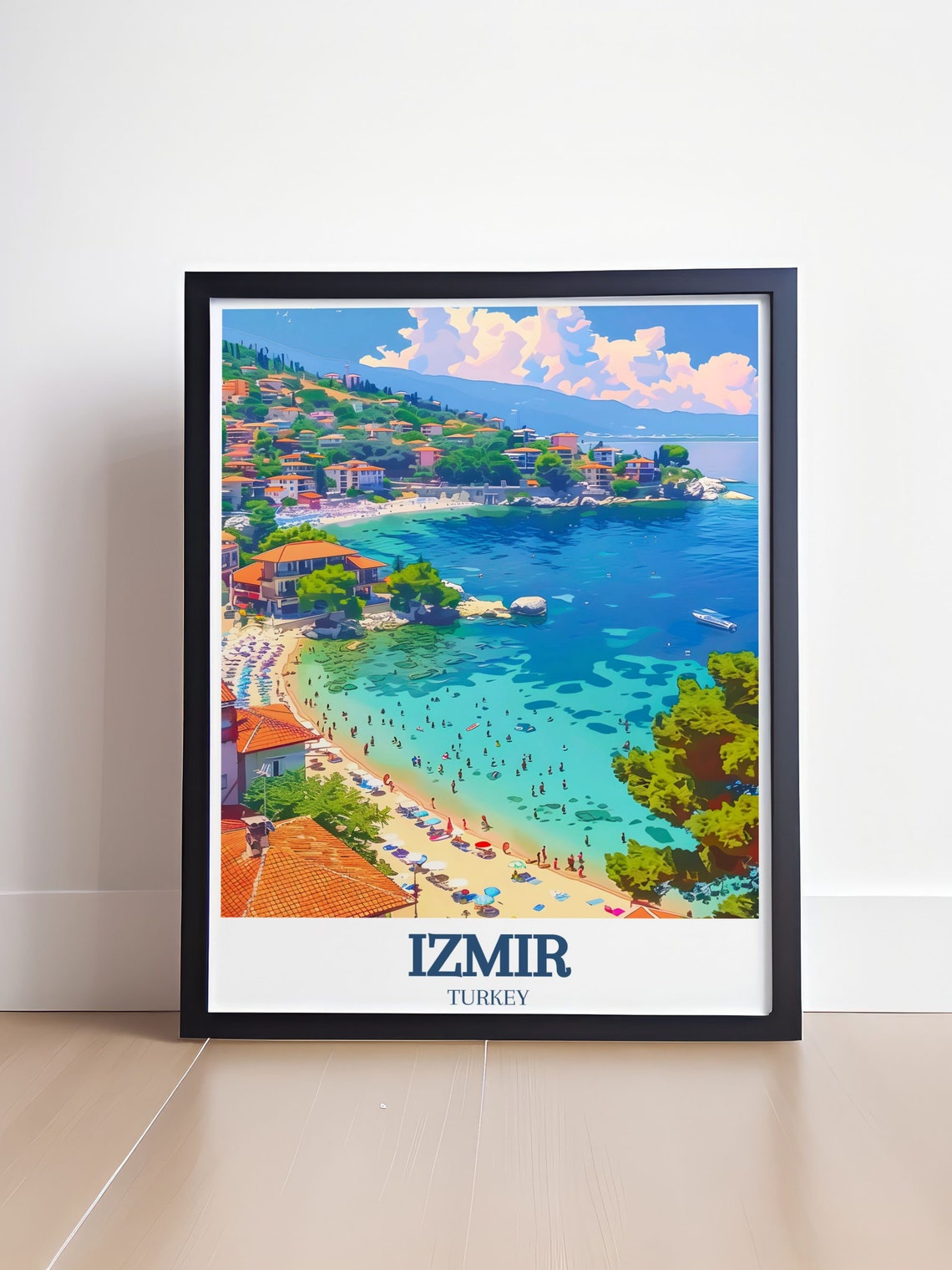Izmir Turkey Curved Beach Bay with Turquoise Waters Travel Poster - Image 4