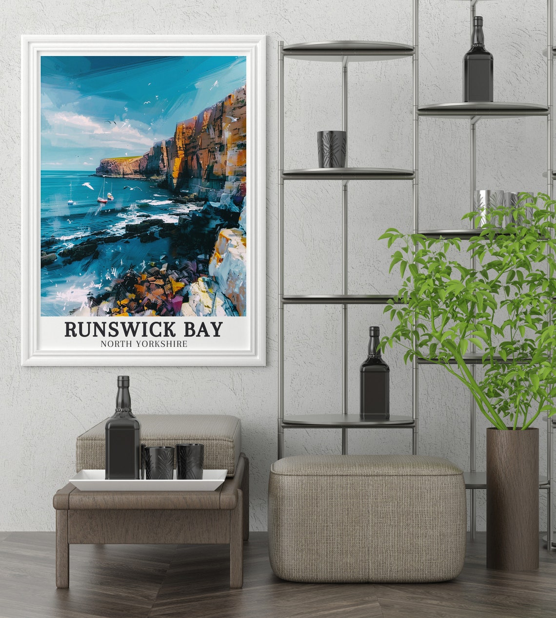 Runswick Bay North Yorkshire Rugged Cliffs Boats Gulls Travel Poster - Image 2