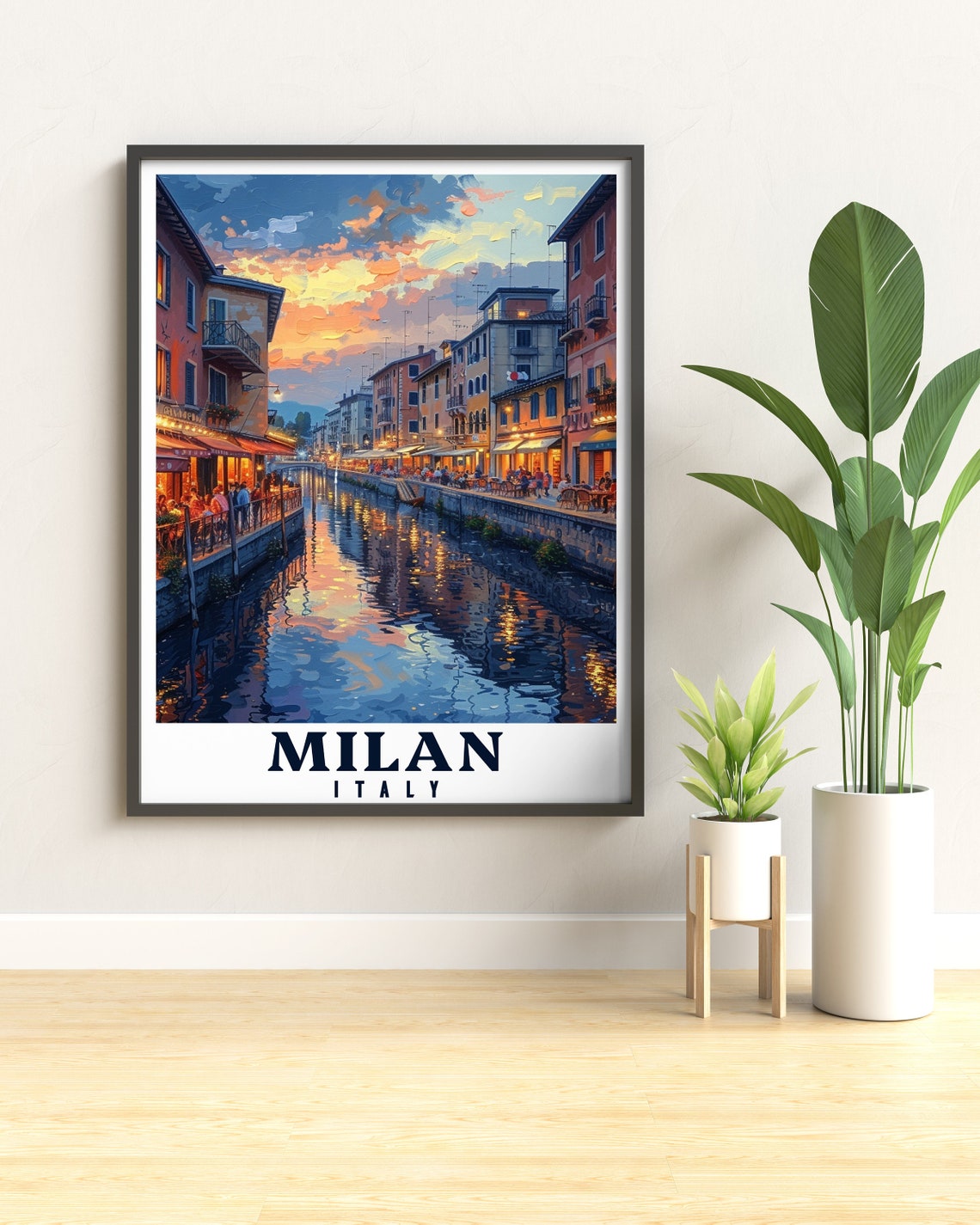 Milan Italy Navigli Canal at Sunset Water Reflections Poster - Image 2