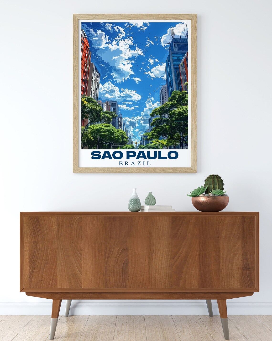 Sao Paulo Brazil Tree-Lined Avenue City Skyline Travel Poster - Image 3