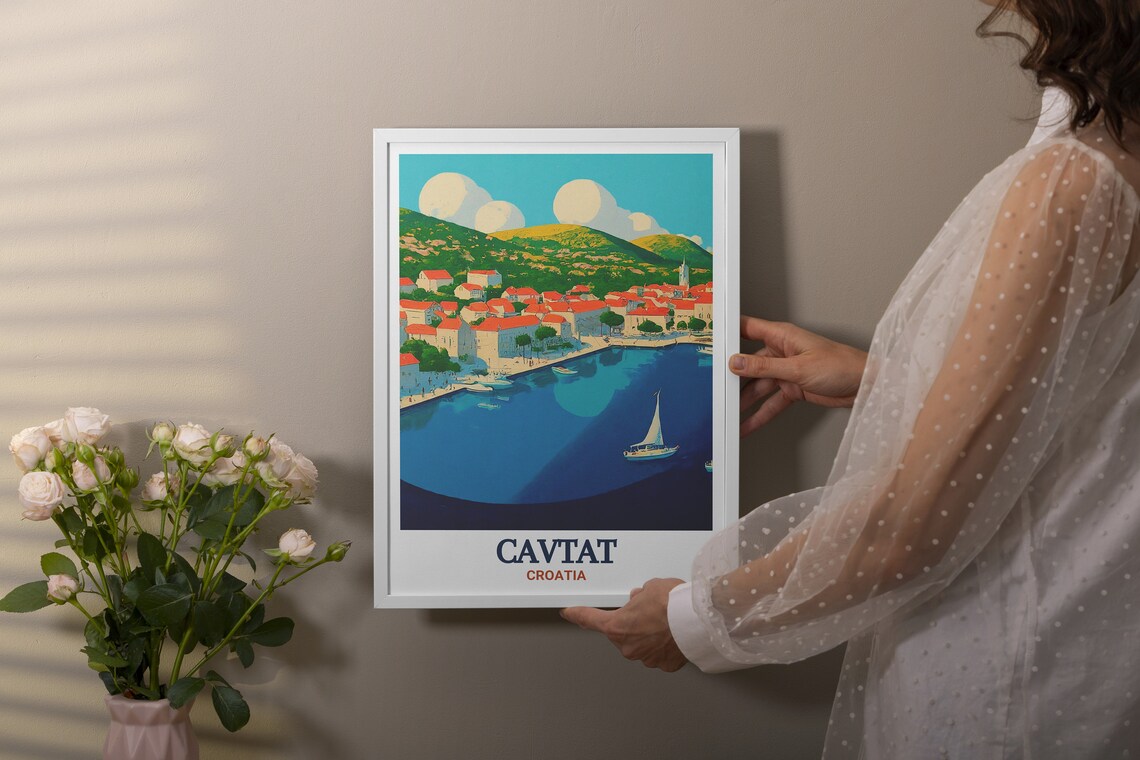 Cavtat Harbor Sailboats and Terracotta Rooftops in Croatia Poster - Image 3