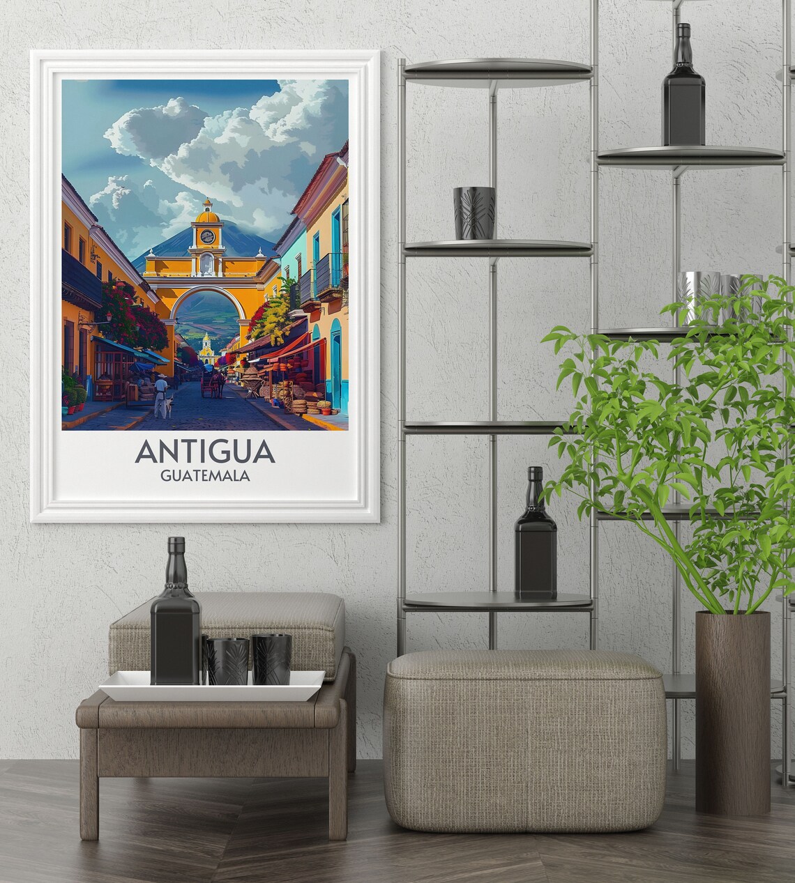 Antigua Guatemala Santa Catalina Arch Cobblestone Street Travel Poster - Image 2