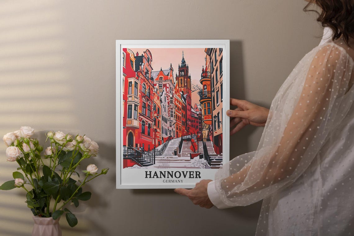 Hannover Germany Old Town Winter Street Snow Covered Steps Art Poster - Image 3
