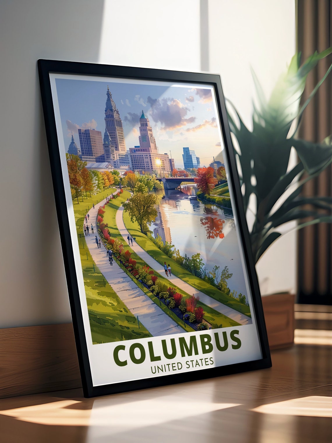 Columbus Ohio Scioto Mile Riverside Park Skyline Travel Poster - Image 3