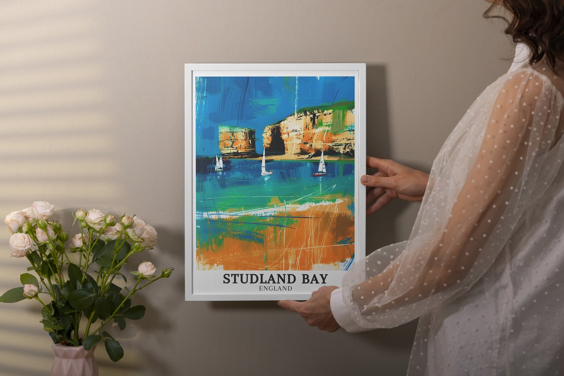 Studland Bay Old Harry Rocks Chalk Cliffs Sailing Travel Poster - Image 3