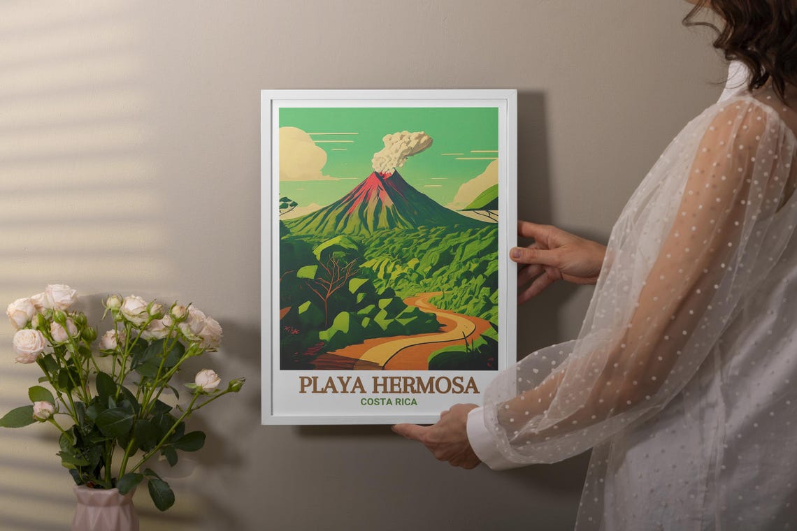 Playa Hermosa Costa Rica Smoking Volcano Over Green Jungle Poster - Image 2