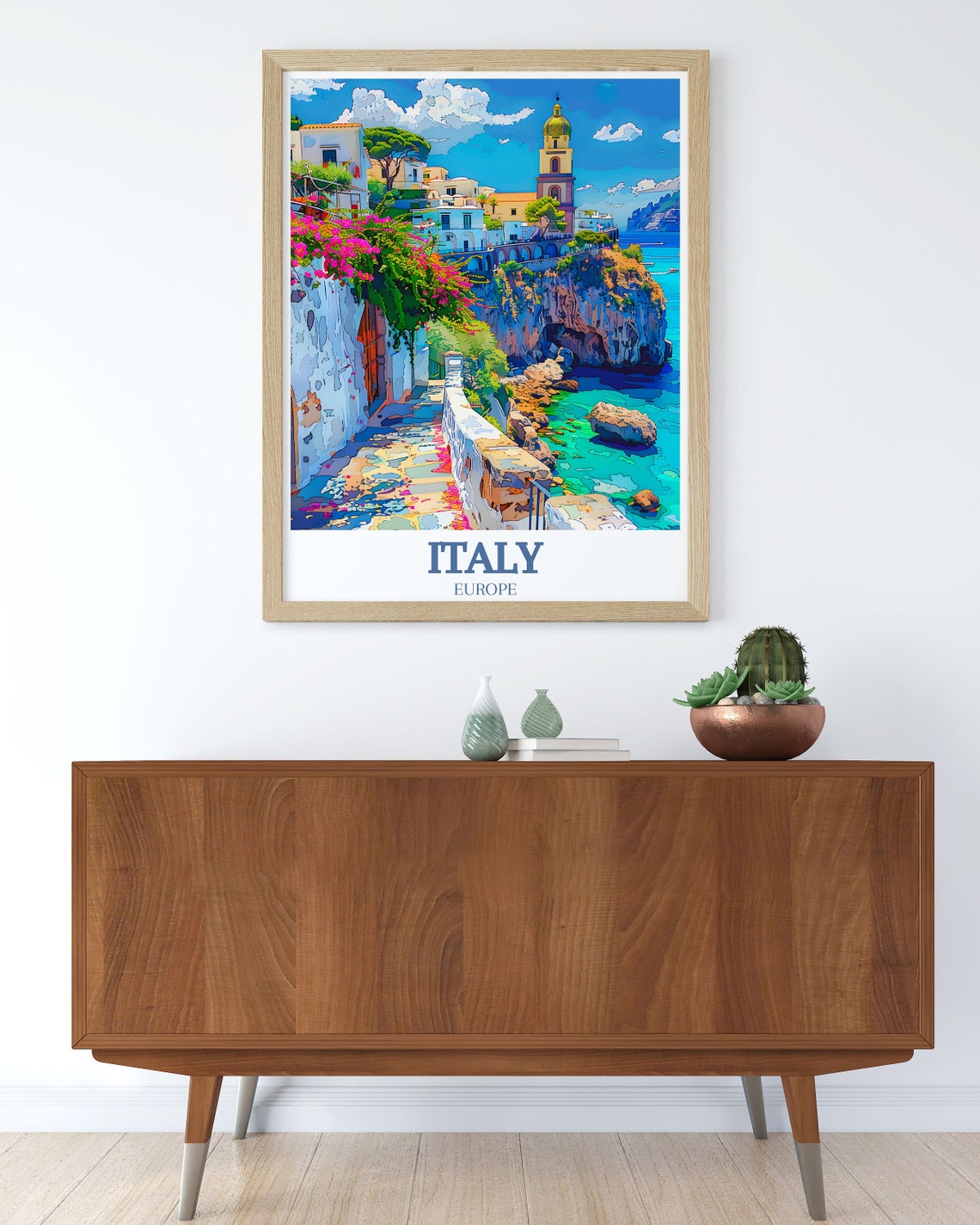 Amalfi Coast Cliffside Village Path Above Turquoise Sea Poster - Image 3