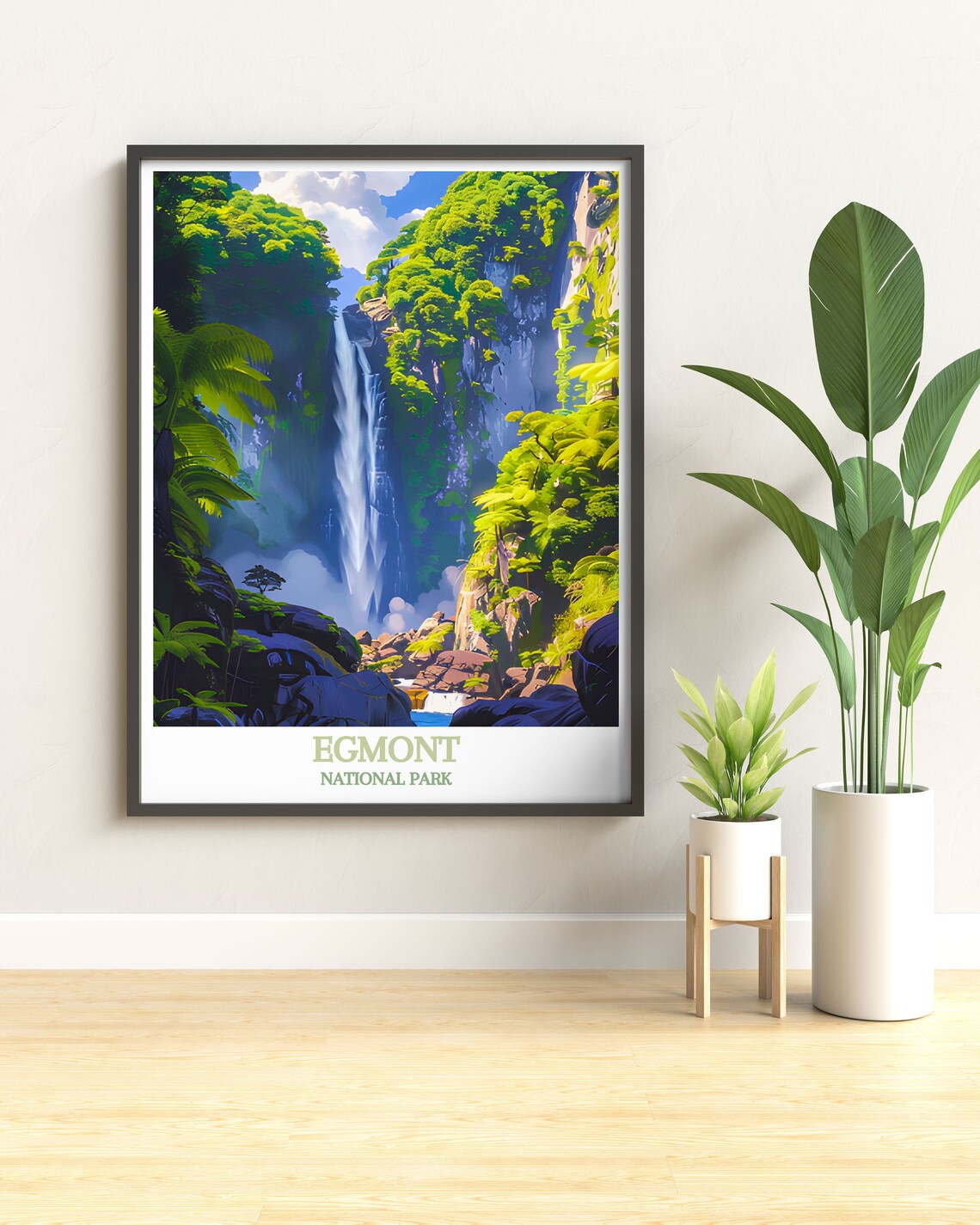 Egmont National Park New Zealand Lush Jungle Waterfall Scene Poster - Image 3