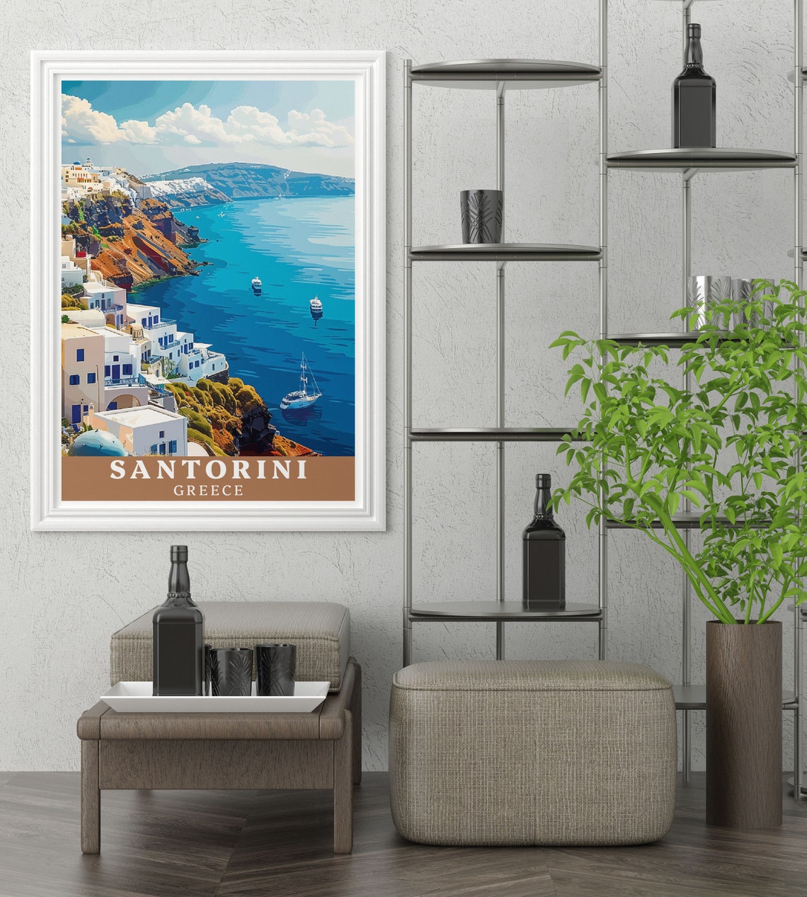 Santorini Greece Caldera Fira Cliffside Sailboats Travel Poster - Image 3