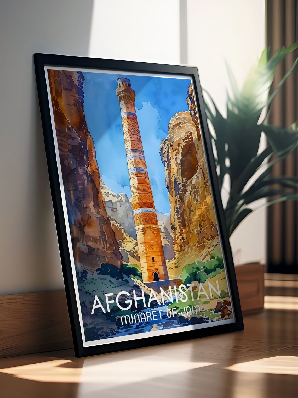 Afghanistan Minaret Of Jam Watercolor Historic Desert Tower Poster - Image 2