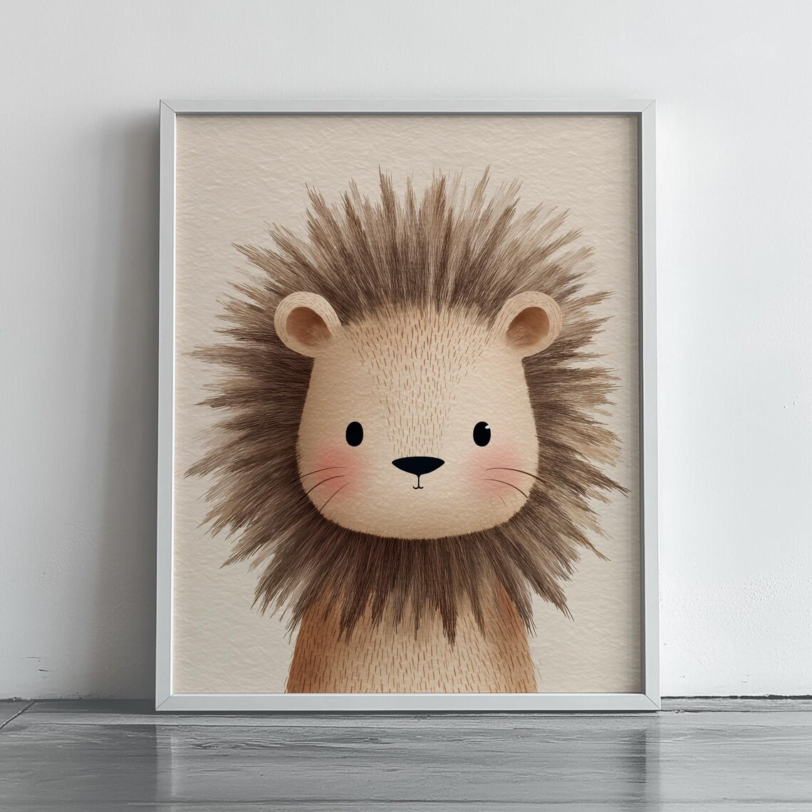 Adorable Baby Lion Fluffy Mane Storybook Portrait Safari Nursery Art Poster