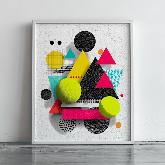 Bold Memphis Geometric Shapes Retro Colourful Abstract Art Poster