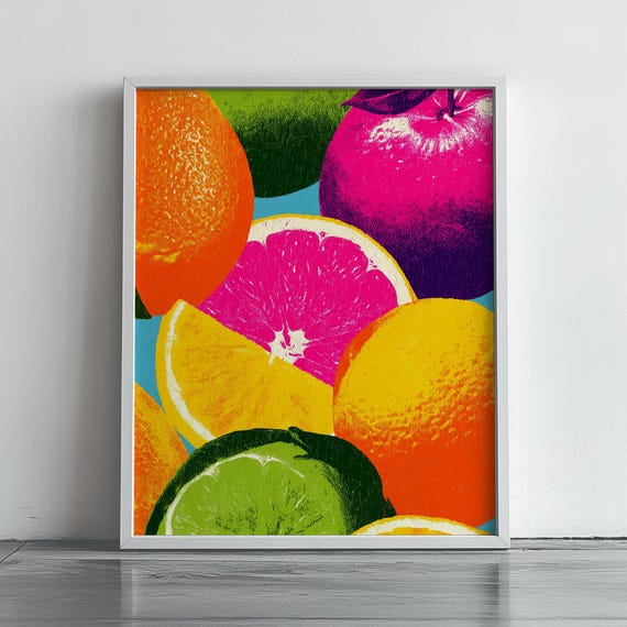 Warholinspired Fruit Pop Art Vibrant Citrus Wall Colorful Decor Bold Kitchen Print Retro Modern Style 209