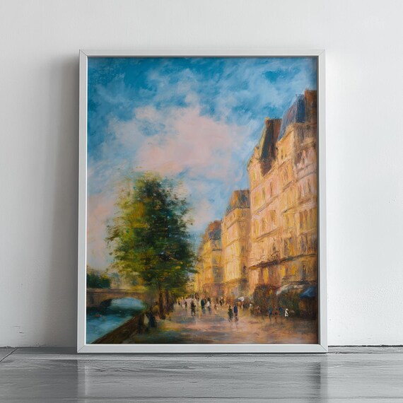 Monet Style Parisian Riverside Street Sunlit Impressionist Poster