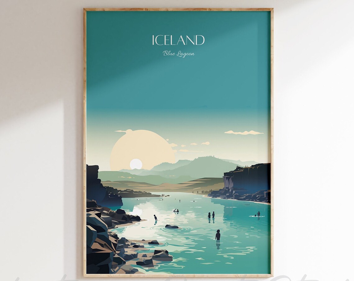 Iceland Blue Lagoon Minimalist Retro Vintage Travel Poster Art