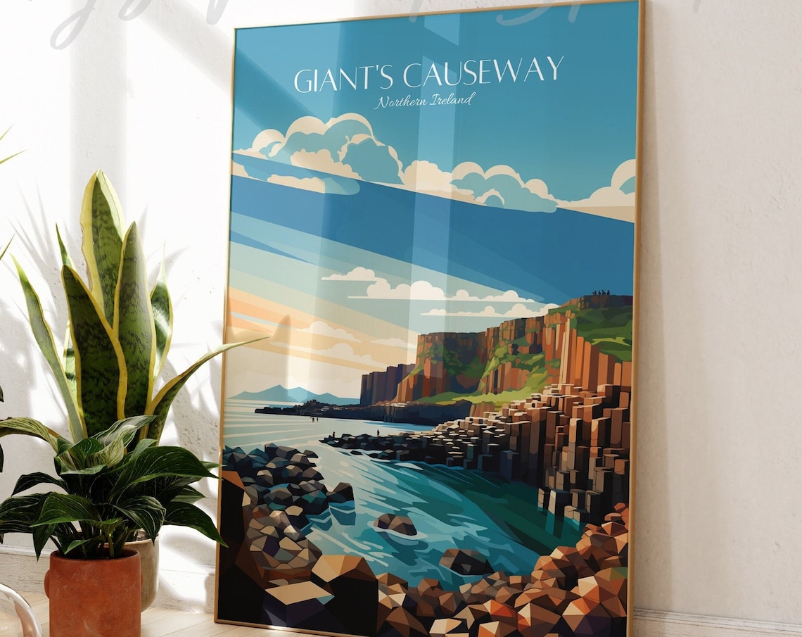 Giant's Causeway Ireland Modern Vintage Travel Poster