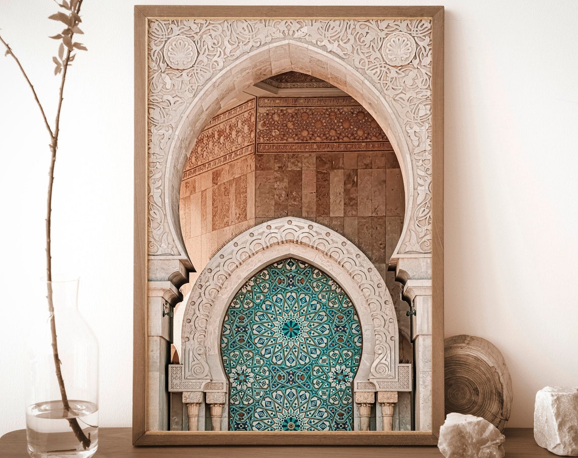 Moroccan Horseshoe Arch Turquoise Zellige Mosaic Tilework Art Print