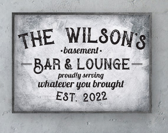 Personalized Bar And Lounge Sign, Industrial Poster Print
