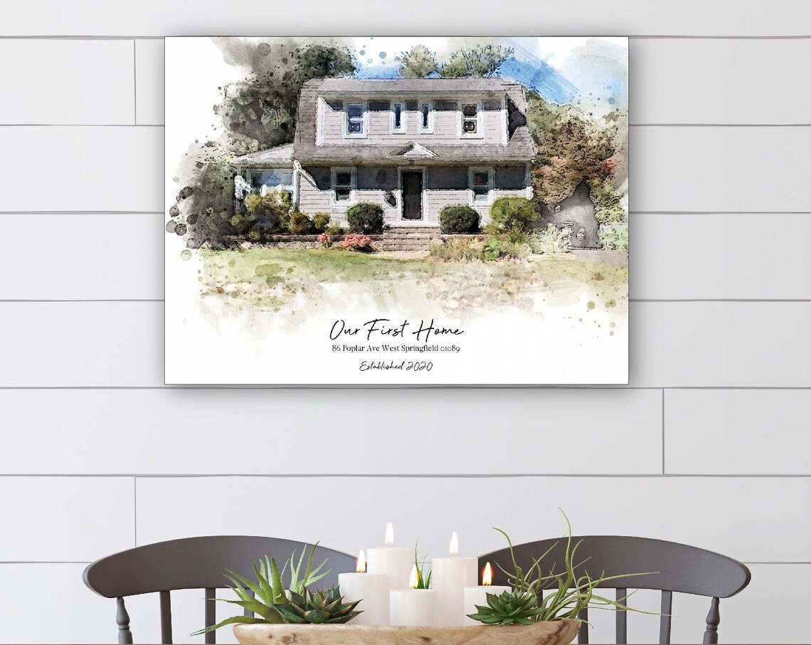 Our First Home Portrait, Watercolor Effect Art Print - Image 3